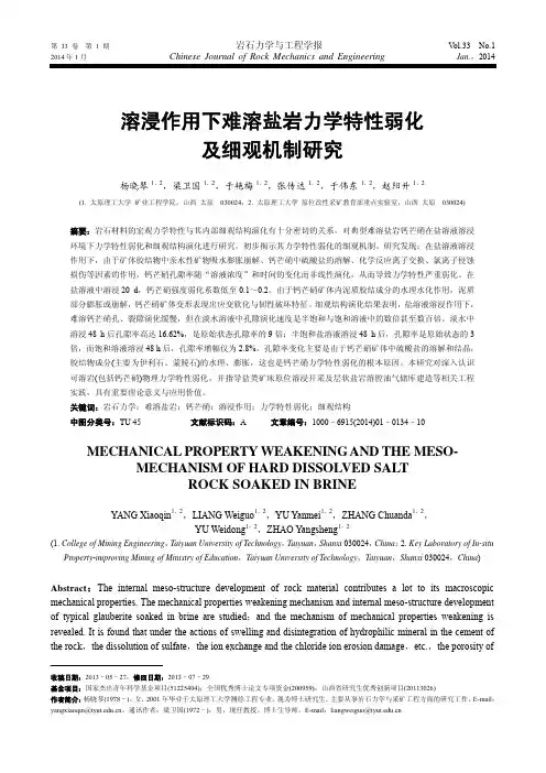 溶浸作用下难溶盐岩力学特性弱化及细观机制研究