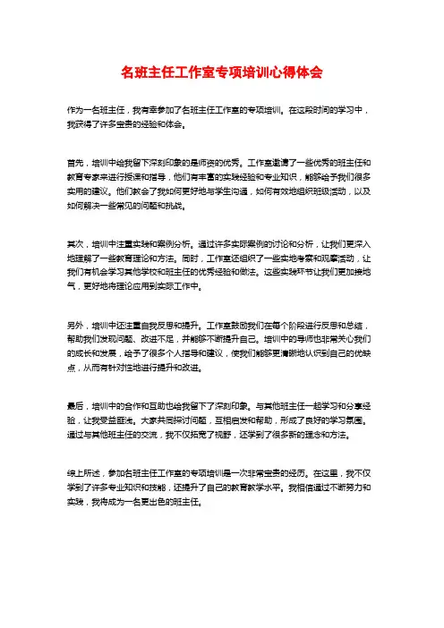 名班主任工作室专项培训心得体会