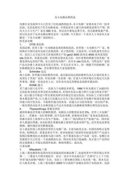 电梯品牌介绍