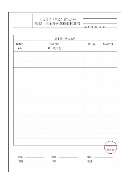 塑胶、五金件外观检验标准书