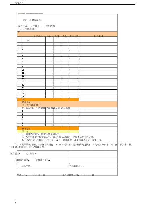 装饰工程增减项单