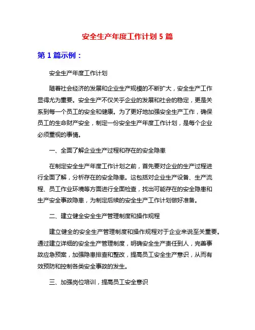 安全生产年度工作计划5篇