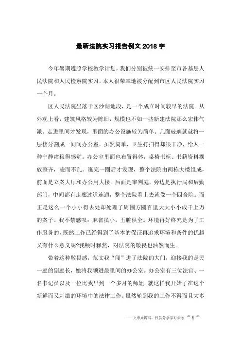 最新法院实习报告例文2018字