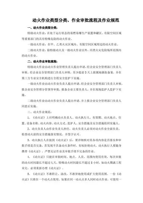 动火作业类型分类、作业审批流程及作业规范