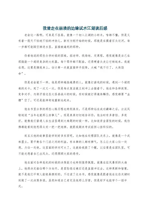 我曾走在崩溃的边缘试水江湖读后感
