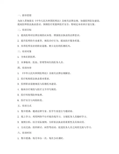 医师依法执业培训计划方案