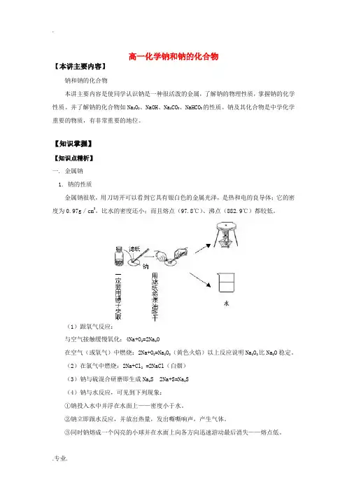 高一化学钠和钠的化合物知识精讲