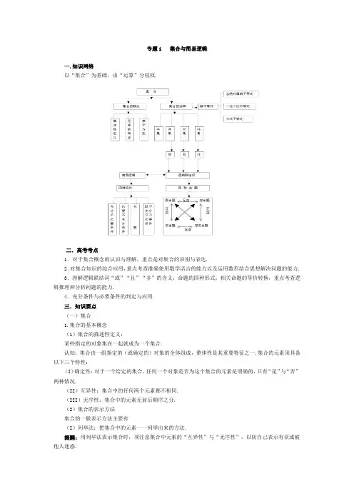 高考数学专题1 集合与简易逻辑