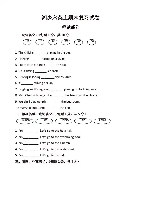 湘少版六年级英语上册期末复习试卷(精选).doc