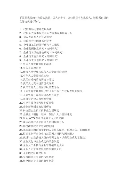 人力资源管理论文题目大全