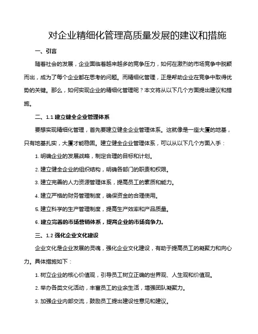 对企业精细化管理高质量发展的建议和措施