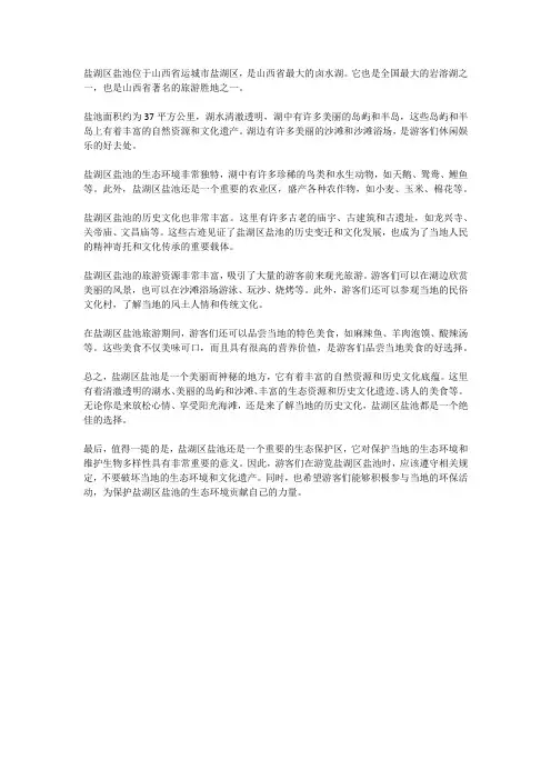 盐湖区盐池简介