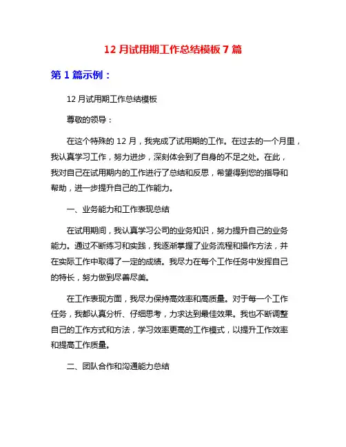 12月试用期工作总结模板7篇