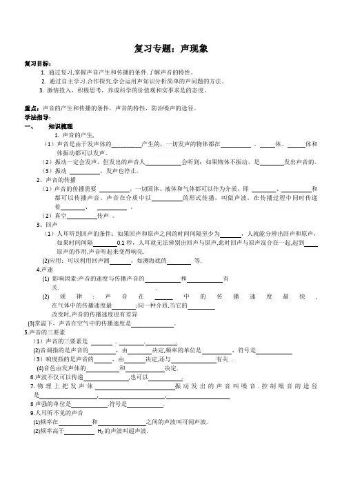 九年级物理中考专题复习《声现象》导学案