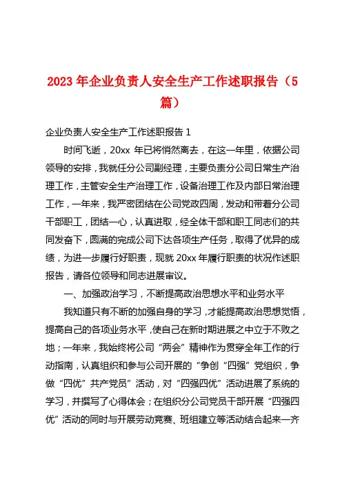 2023年企业负责人安全生产工作述职报告(5篇)