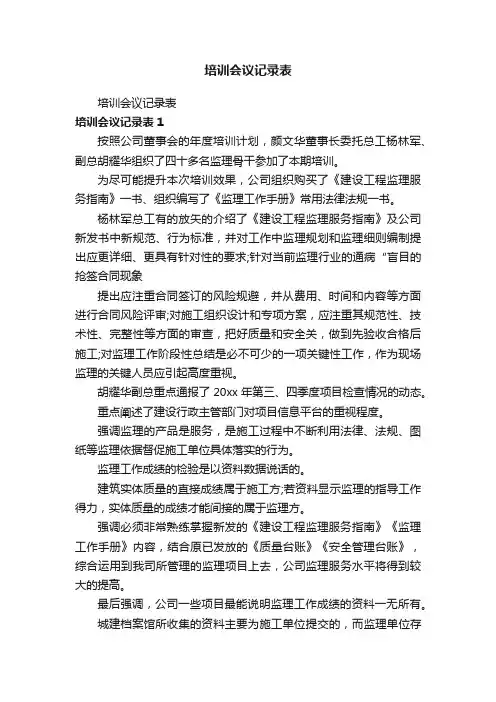 培训会议记录表