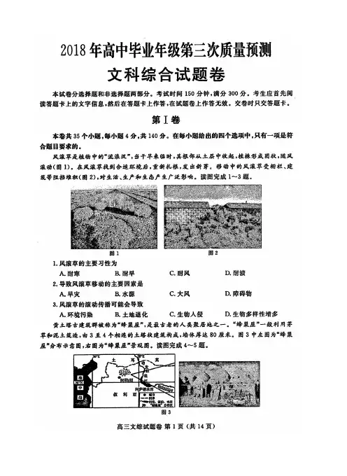 郑州市2018年高中毕业年级第三次质量预测文综试题
