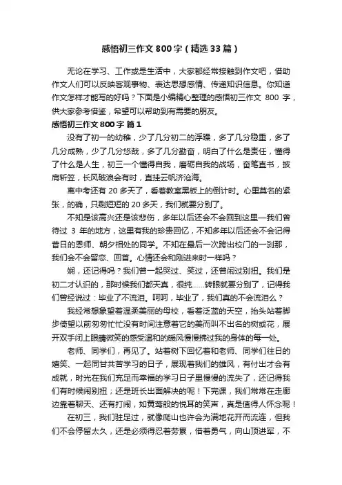 感悟初三作文800字（精选33篇）