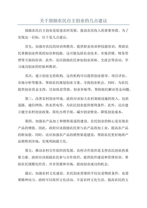 关于鼓励农民自主创业的几点建议