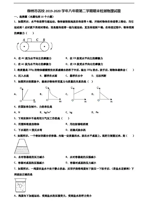 柳州市名校2019-2020学年八年级第二学期期末检测物理试题含解析