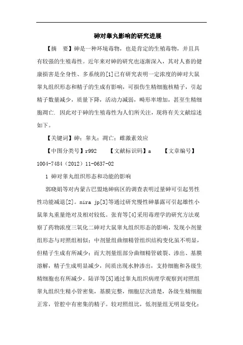 砷对睾丸影响的研究进展论文