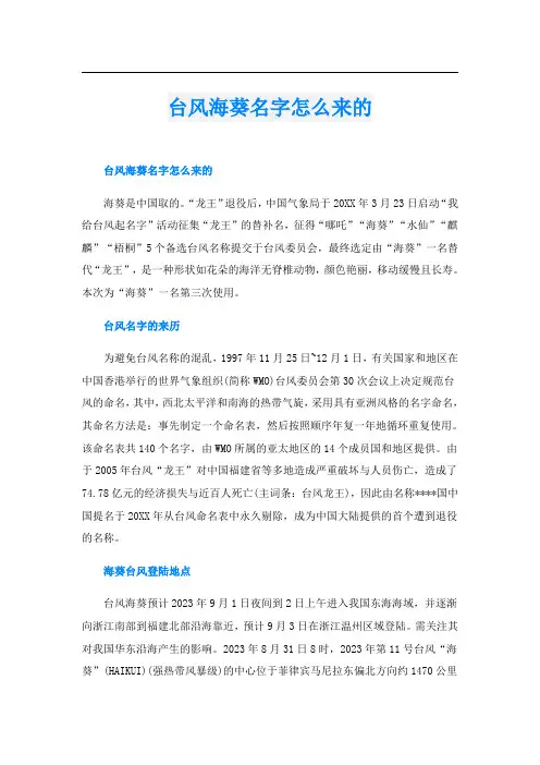 台风海葵名字怎么来的