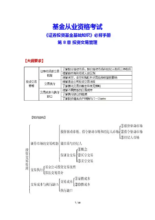 基金从业资格考试《证券投资基金基础知识》必背手册(投资交易管理)(附答案)