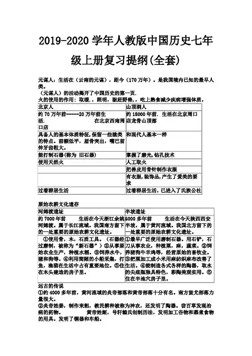 2019-2020学年人教版中国历史七年级上册复习提纲(全套).doc