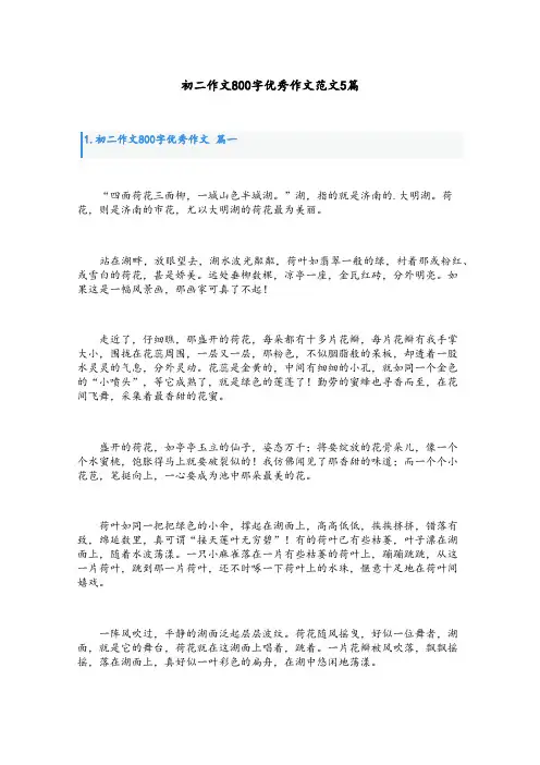 初二作文800字优秀作文范文5篇