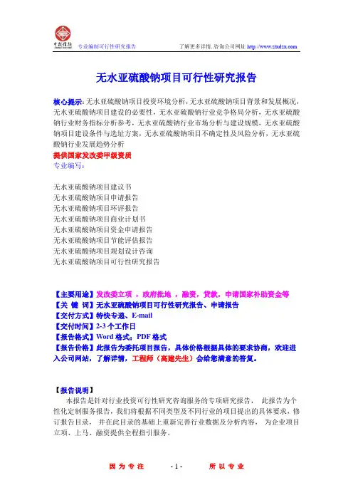 无水亚硫酸钠项目可行性研究报告