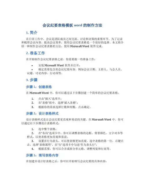 会议纪要表格模板word怎么做