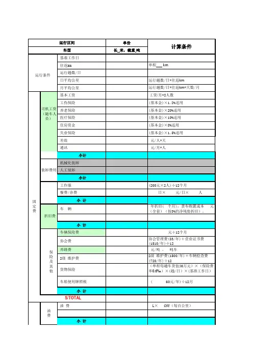 运输成本测算模板