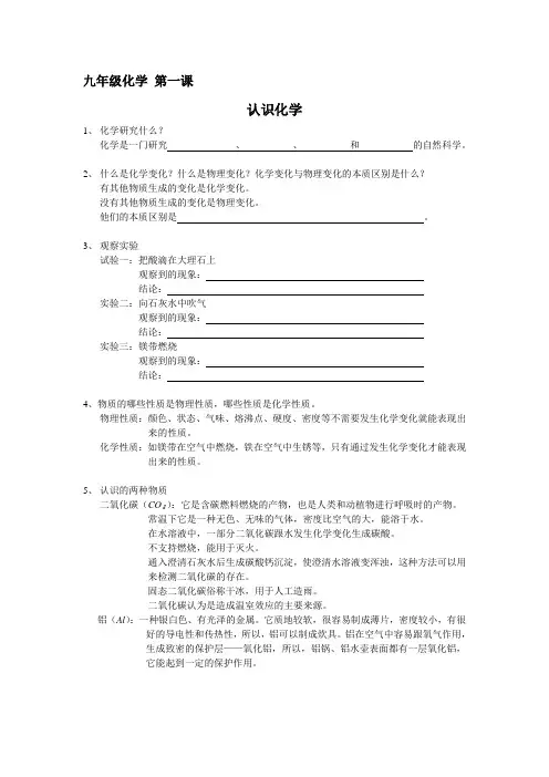 九年级化学第一课