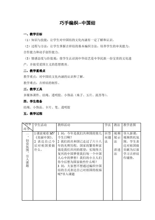 初中美术_巧手编织——中国结教学设计学情分析教材分析课后反思