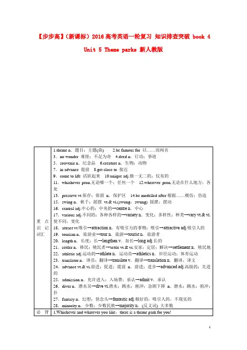 高考英语一轮复习 知识排查突破 book 4 Unit 5 Theme parks 新人教版
