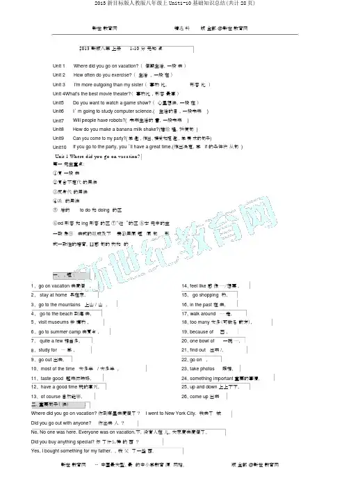 2013新目标版人教版八年级上Unit1-10基础知识总结(共计28页)