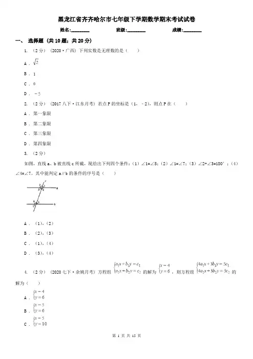 黑龙江省齐齐哈尔市七年级下学期数学期末考试试卷