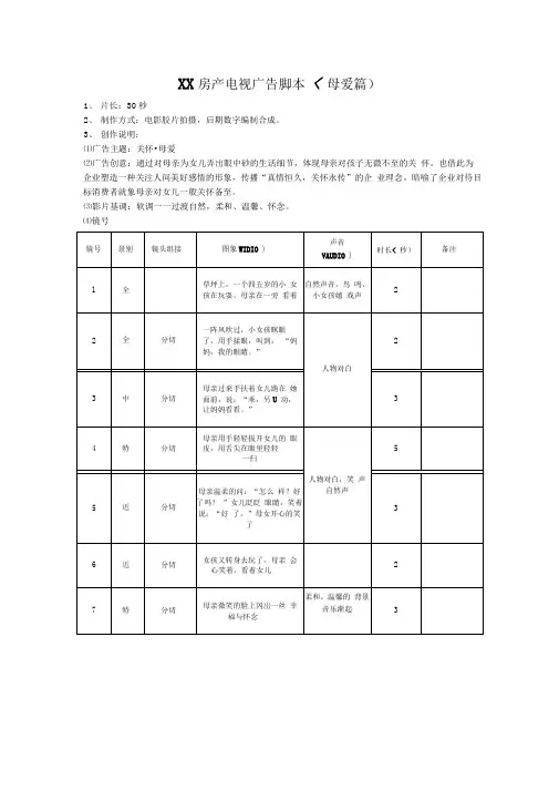 XX房产电视广告脚本文案