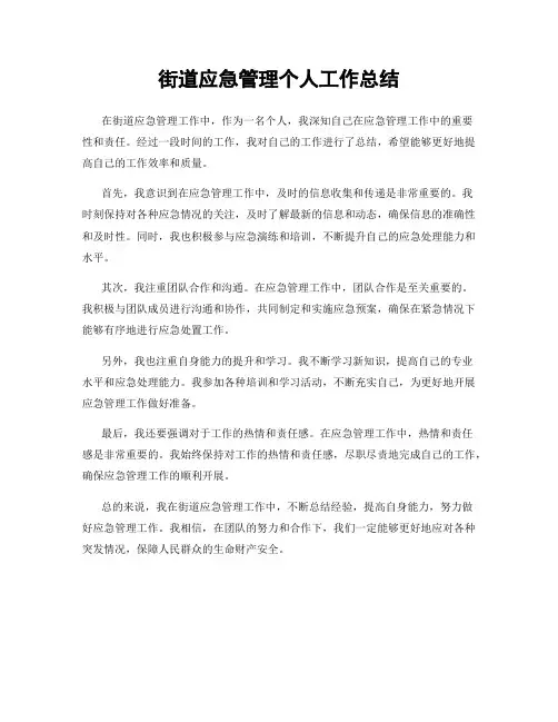 街道应急管理个人工作总结