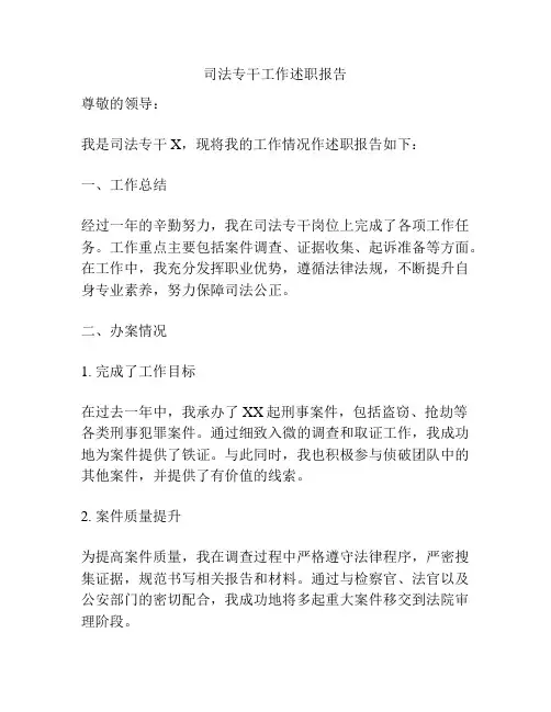 司法专干工作述职报告
