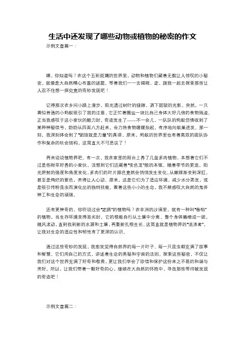 生活中还发现了哪些动物或植物的秘密的作文