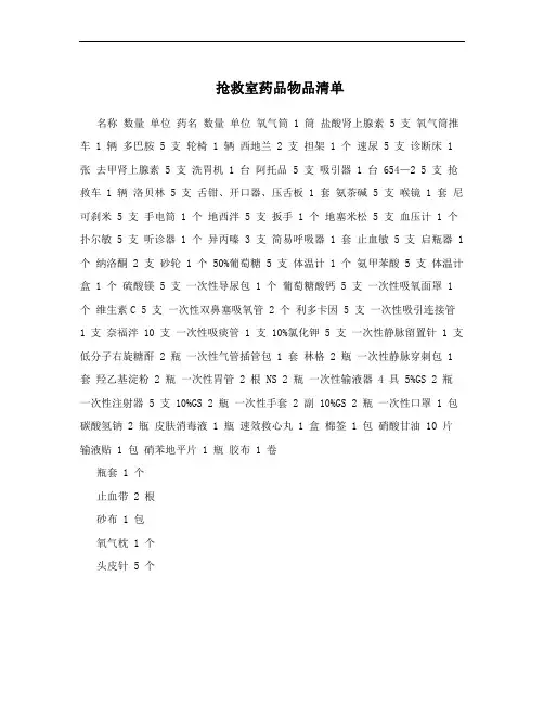 抢救室药品物品清单