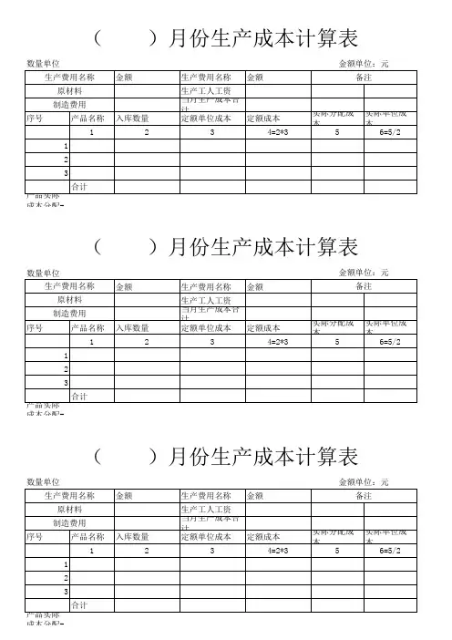 成本计算表