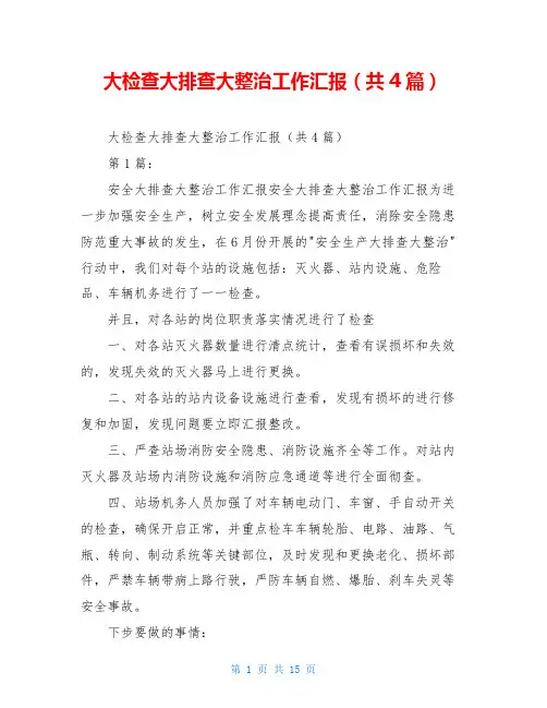 大检查大排查大整治工作汇报(共4篇)
