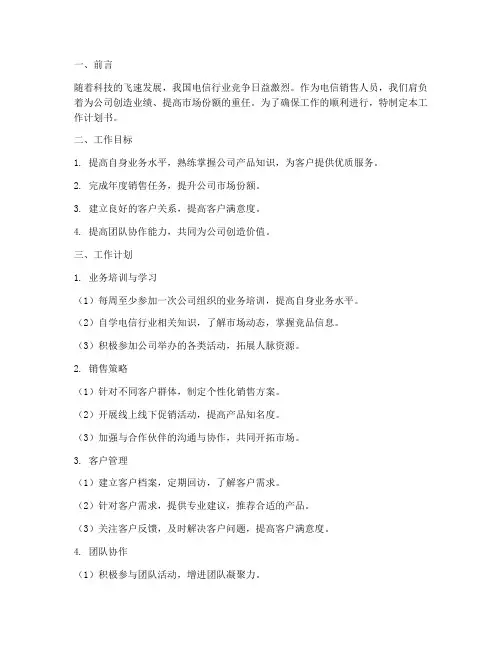 电信销售人员工作计划书