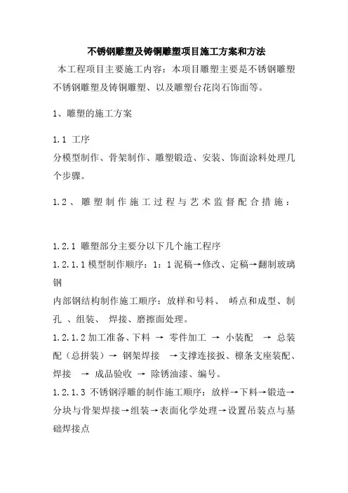 不锈钢雕塑及铸铜雕塑项目施工方案和方法