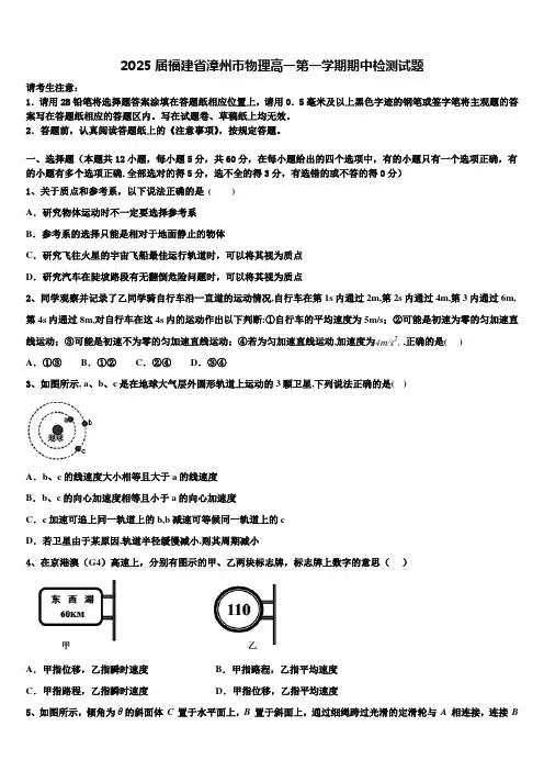 2025届福建省漳州市物理高一第一学期期中检测试题含解析