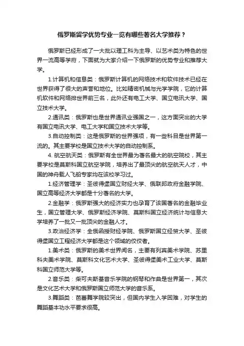 俄罗斯留学优势专业一览有哪些著名大学推荐？