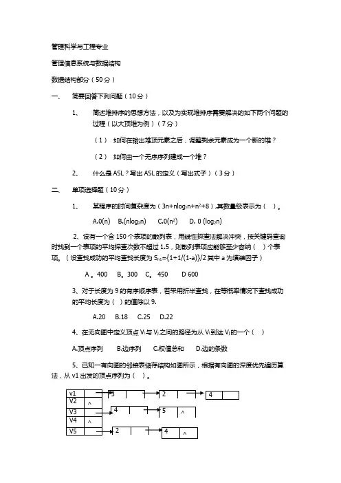 大连海事大学2011研究生专业试题s数据结构部分