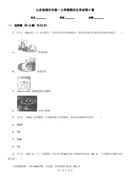 山东省烟台市高一上学期期末化学试卷C卷(模拟)